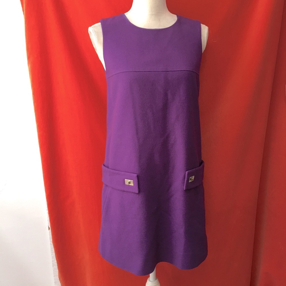 Paule Ka wool sleeveless sheath dress purple with gold trim size 38